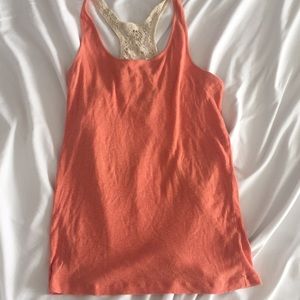 Orange tank top with lace knit back